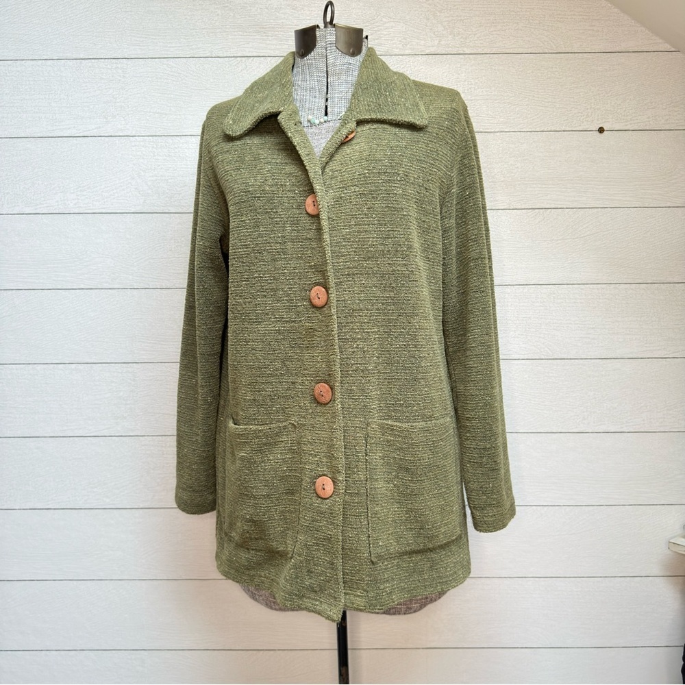 Territory Ahead Olive Green Textured Knit Jacket | Cozy Button Front | L - Picture 5 of 10